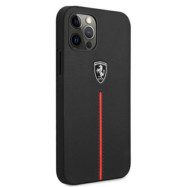 Ferrari FEOMSHCP12LBK iPhone 12 Pro Max black/black hardcase Off Track Leather Nylon Stripeeng