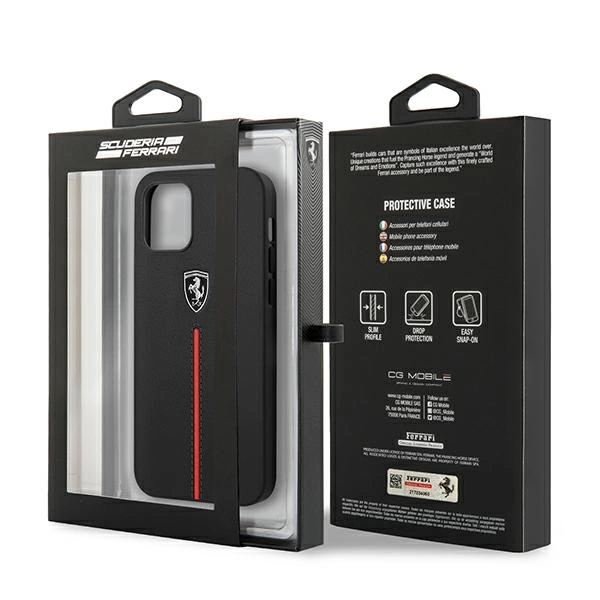 Ferrari FEOMSHCP12LBK iPhone 12 Pro Max black/black hardcase Off Track Leather Nylon Stripeeng