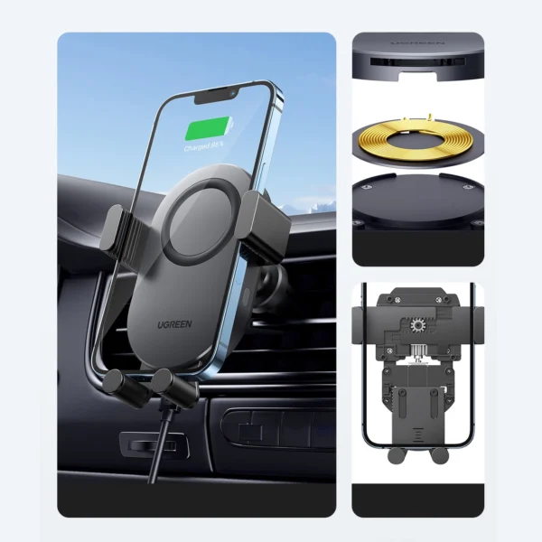 Ugreen Car Qi Wireless Charger 15W Car Phone Holder on Ventilation Grille Black (40118 CD256)eng