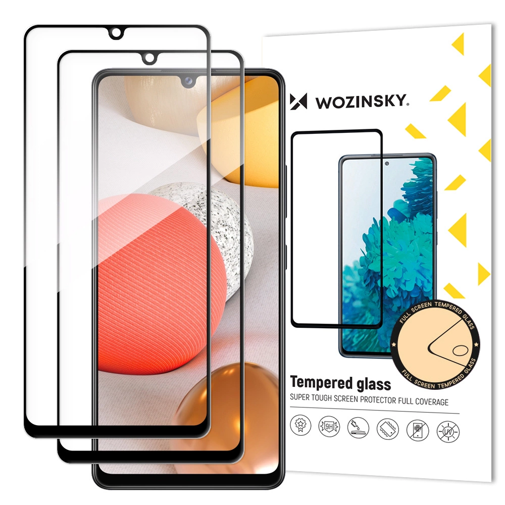 Wozinsky 2x Tempered Glass Full Glue Super Tough Screen Protector Full Coveraged with Frame Case Friendly for Samsung Galaxy A42 5G blackeng