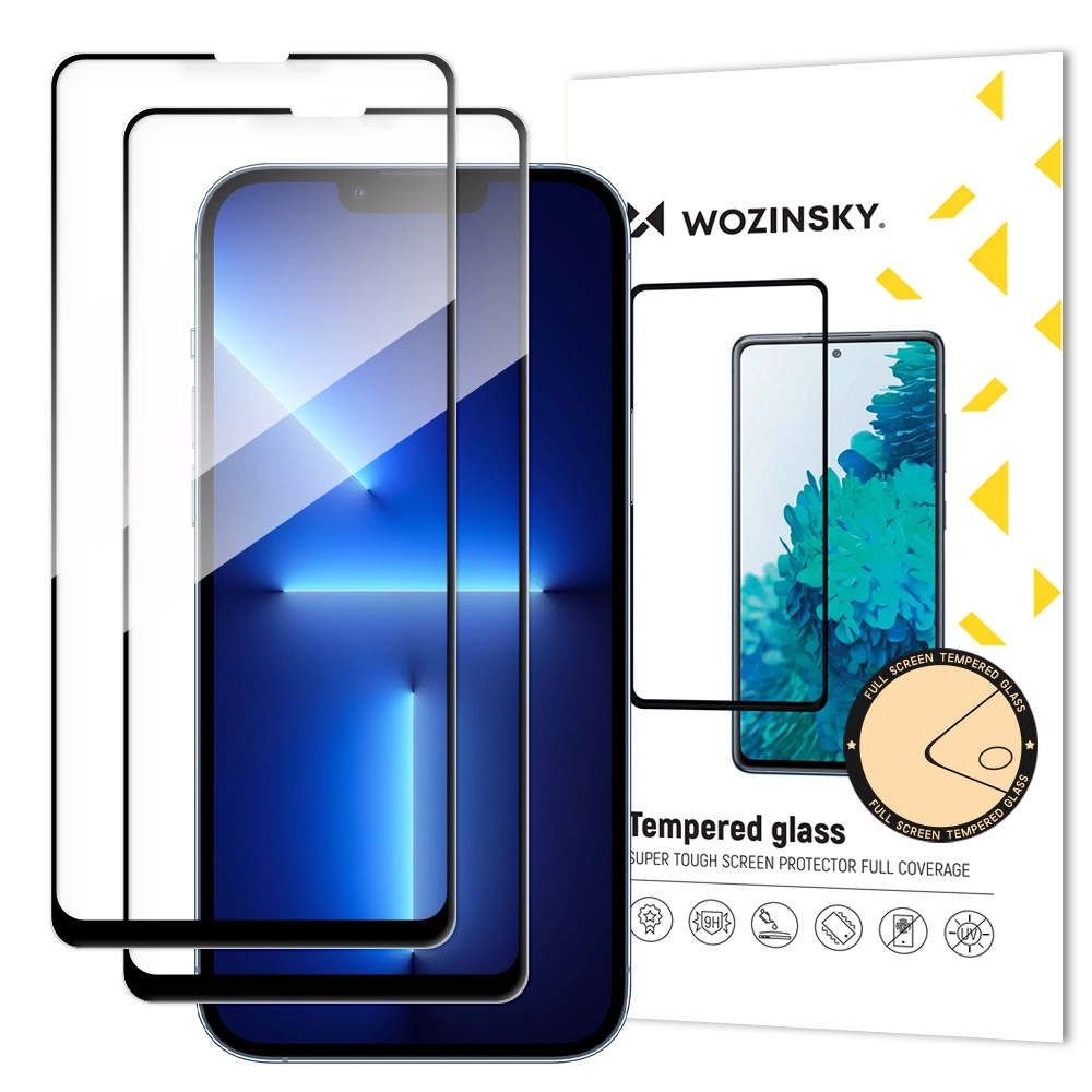 Wozinsky Set of 2x Super Durable Full Glue Tempered Glass for the Entire Screen with Frame Case Friendly iPhone 16e, iPhone 14, iPhone 13 Pro / iPhone 13 Blackeng