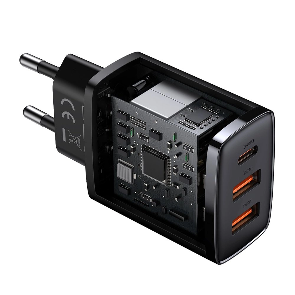 Baseus Compact fast charger 2x USB / USB Type C 30W 3A Power Delivery Quick Charge black (CCXJ-E01)eng