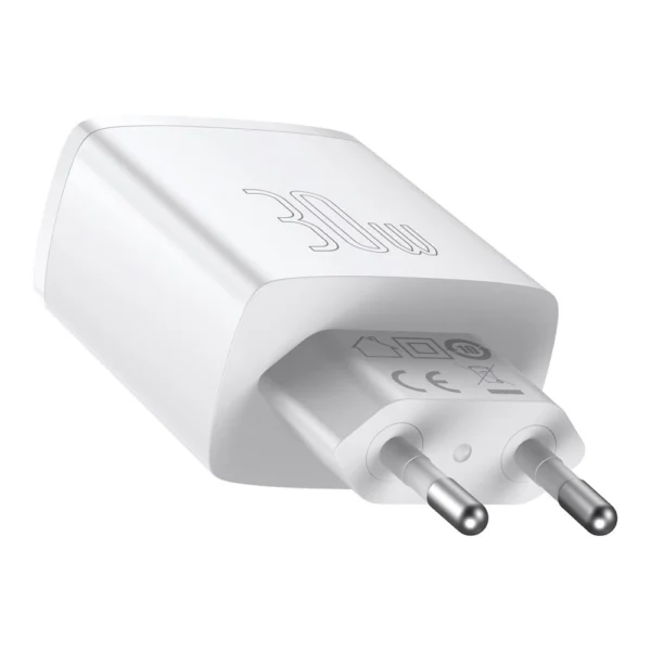 Baseus Compact fast charger 2x USB / USB Type C 30W 3A Power Delivery Quick Charge white (CCXJ-E02)eng