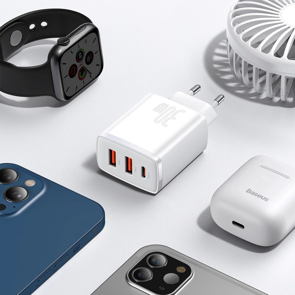 Baseus Compact fast charger 2x USB / USB Type C 30W 3A Power Delivery Quick Charge white (CCXJ-E02)eng