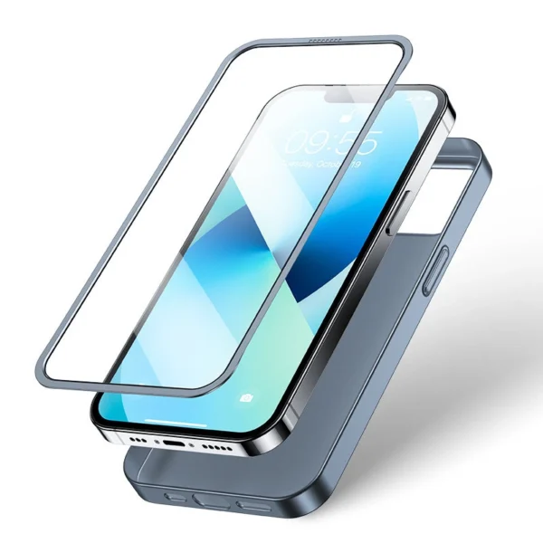 Joyroom 360 Full Case front and back cover for iPhone 13 + tempered glass screen protector grey (JR-BP927 tranish)eng