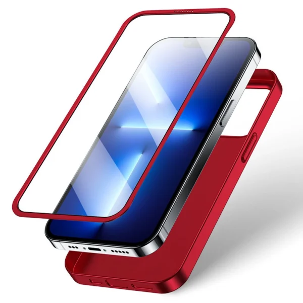 Joyroom 360 Full Case front and back cover for iPhone 13 Pro + tempered glass screen protector red (JR-BP935 red)eng