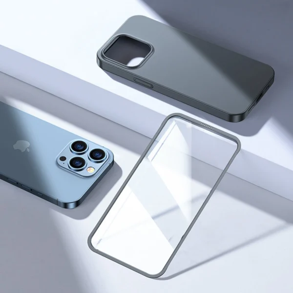 Joyroom 360 Full Case front and back cover for iPhone 13 Pro + tempered glass screen protector grey (JR-BP935 tranish)eng