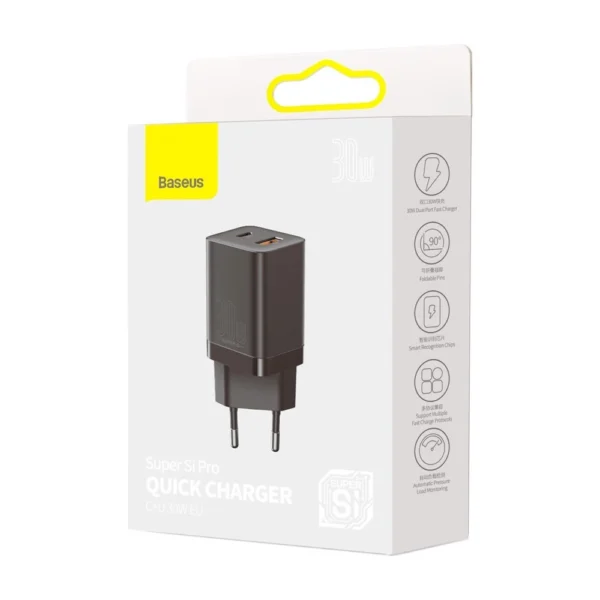 Baseus Super Si Pro fast charger USB / USB Type C 30W Power Delivery Quick Charge black (CCSUPP-E01)eng