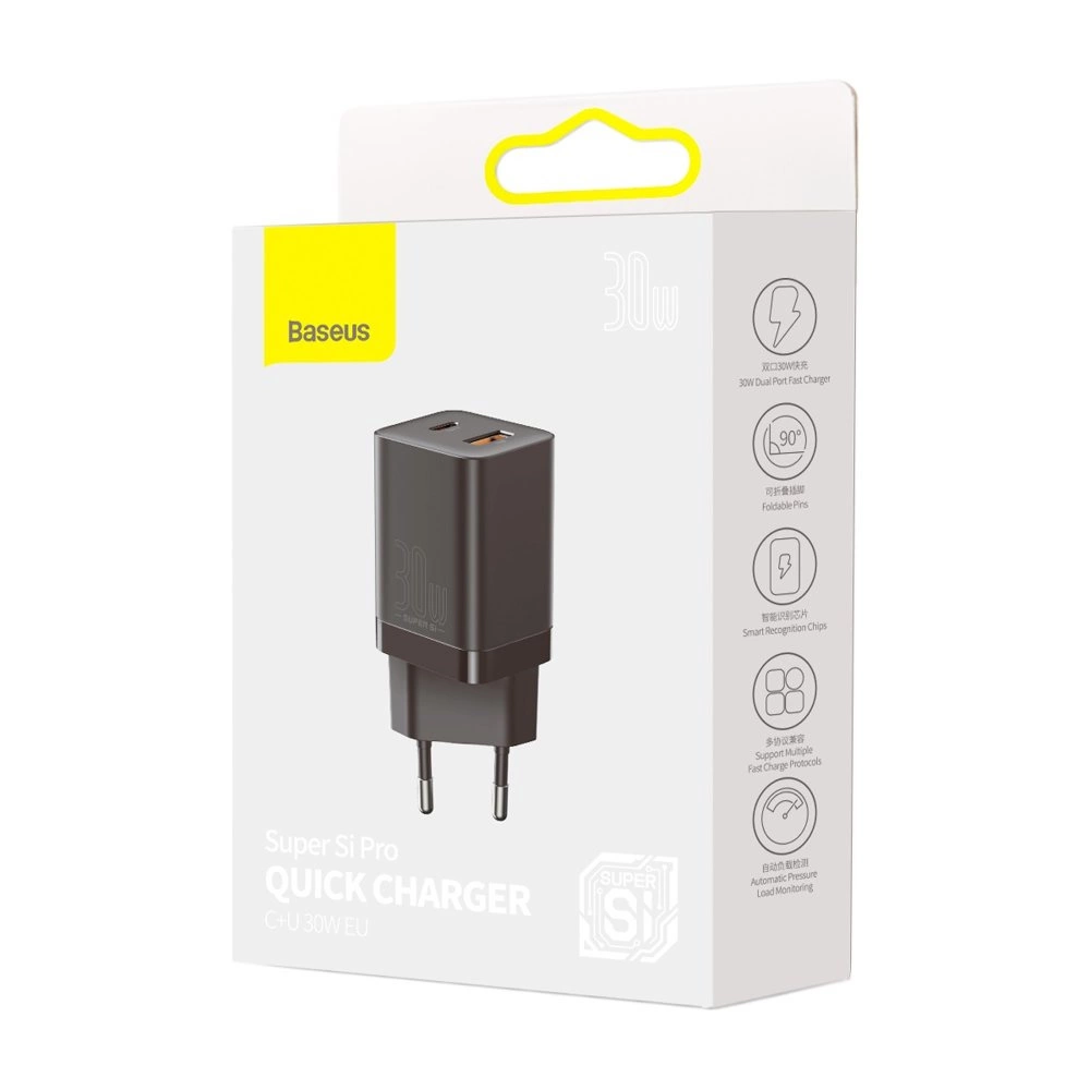 Baseus Super Si Pro fast charger USB / USB Type C 30W Power Delivery Quick Charge black (CCSUPP-E01)eng