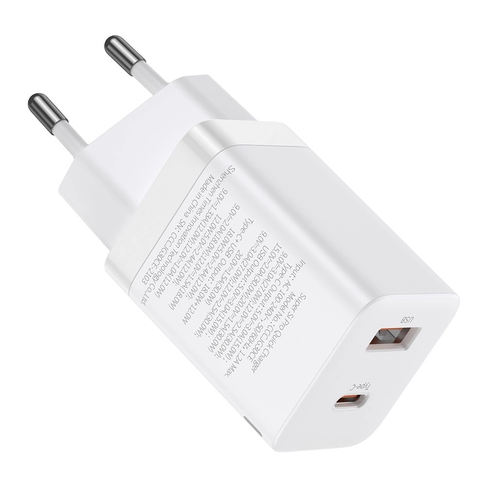 Baseus Super Si Pro USB / USB Type C Fast Charger 30W Power Delivery Quick Charge white (CCSUPP-E02)eng