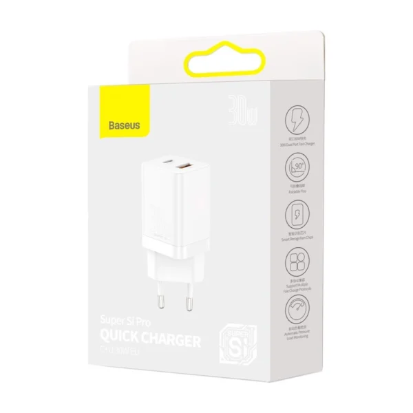 Baseus Super Si Pro USB / USB Type C Fast Charger 30W Power Delivery Quick Charge white (CCSUPP-E02)eng