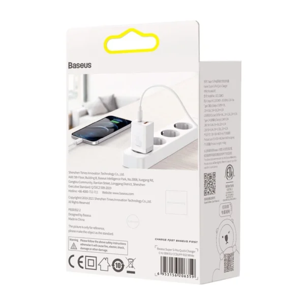 Baseus Super Si Pro USB / USB Type C Fast Charger 30W Power Delivery Quick Charge white (CCSUPP-E02)eng