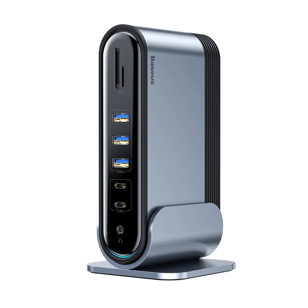 Baseus multifunctional HUB 3x USB 3.2 Gen 1 / 2x USB 2.0 / 2x USB Type C / SD and micro SD card reader / AUX / 3x HDMI / RJ45 1Gbps Power Delivery 100W (EU / CN / UK plugs) gray (CAHUB-DG0G)eng