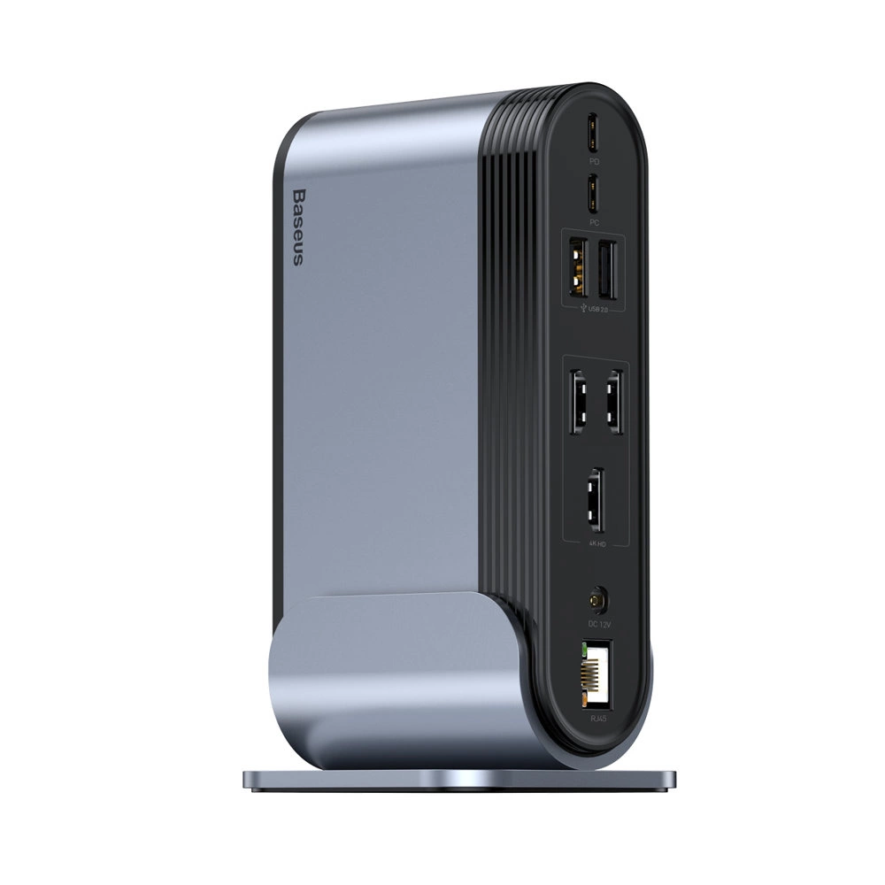 Baseus multifunctional HUB 3x USB 3.2 Gen 1 / 2x USB 2.0 / 2x USB Type C / SD and micro SD card reader / AUX / 3x HDMI / RJ45 1Gbps Power Delivery 100W (EU / CN / UK plugs) gray (CAHUB-DG0G)eng
