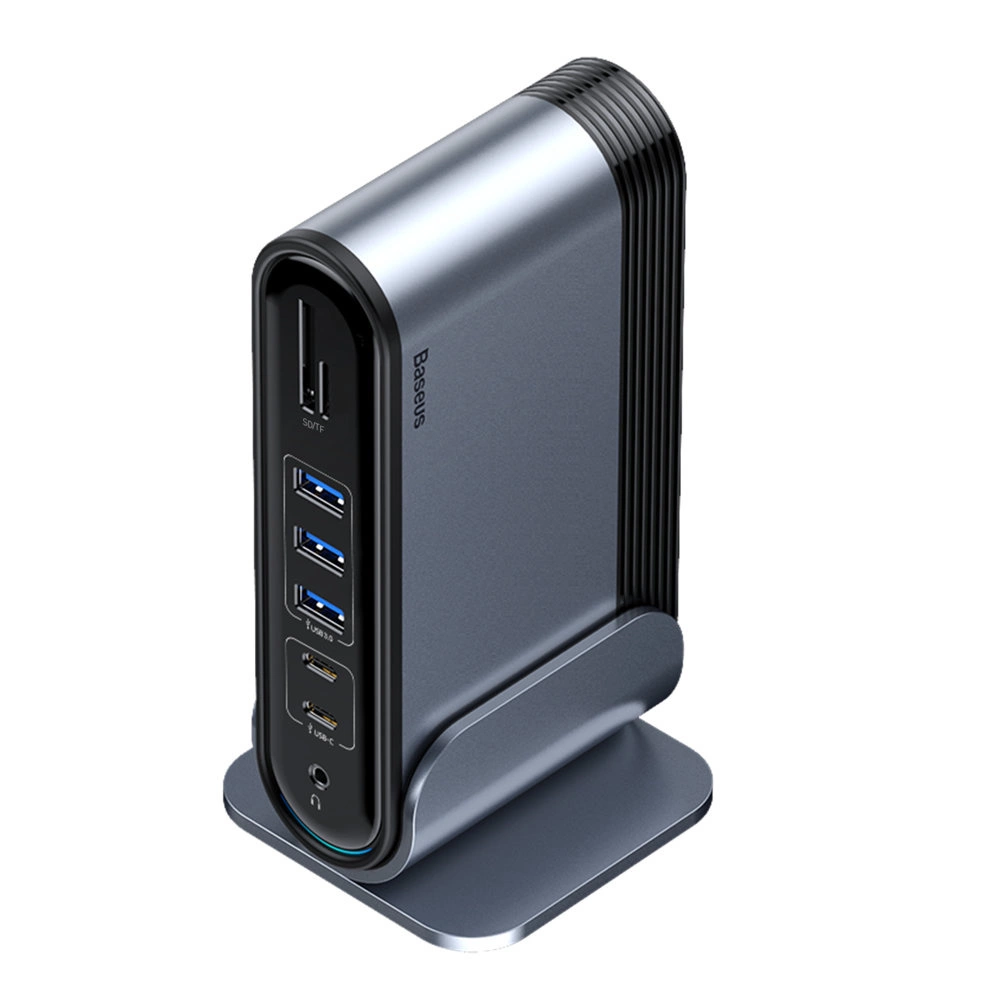 Baseus multifunctional HUB 3x USB 3.2 Gen 1 / 2x USB 2.0 / 2x USB Type C / SD and micro SD card reader / AUX / 3x HDMI / RJ45 1Gbps Power Delivery 100W (EU / CN / UK plugs) gray (CAHUB-DG0G)eng