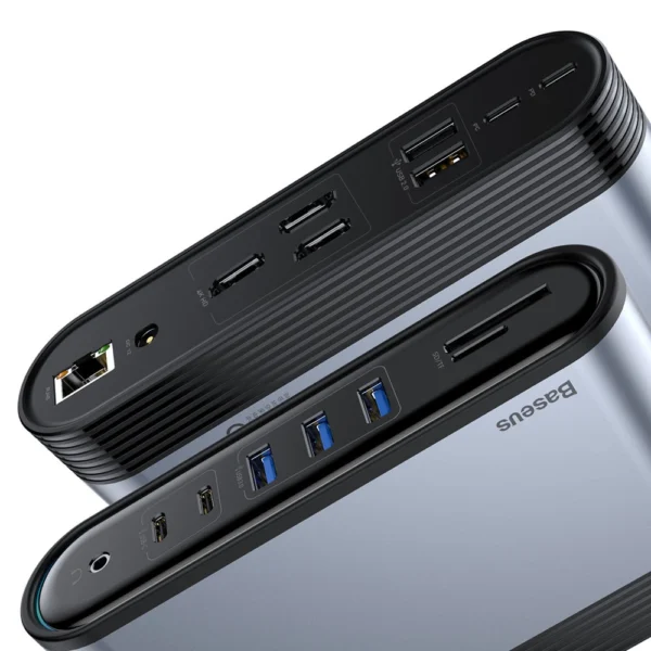 Baseus multifunctional HUB 3x USB 3.2 Gen 1 / 2x USB 2.0 / 2x USB Type C / SD and micro SD card reader / AUX / 3x HDMI / RJ45 1Gbps Power Delivery 100W (EU / CN / UK plugs) gray (CAHUB-DG0G)eng
