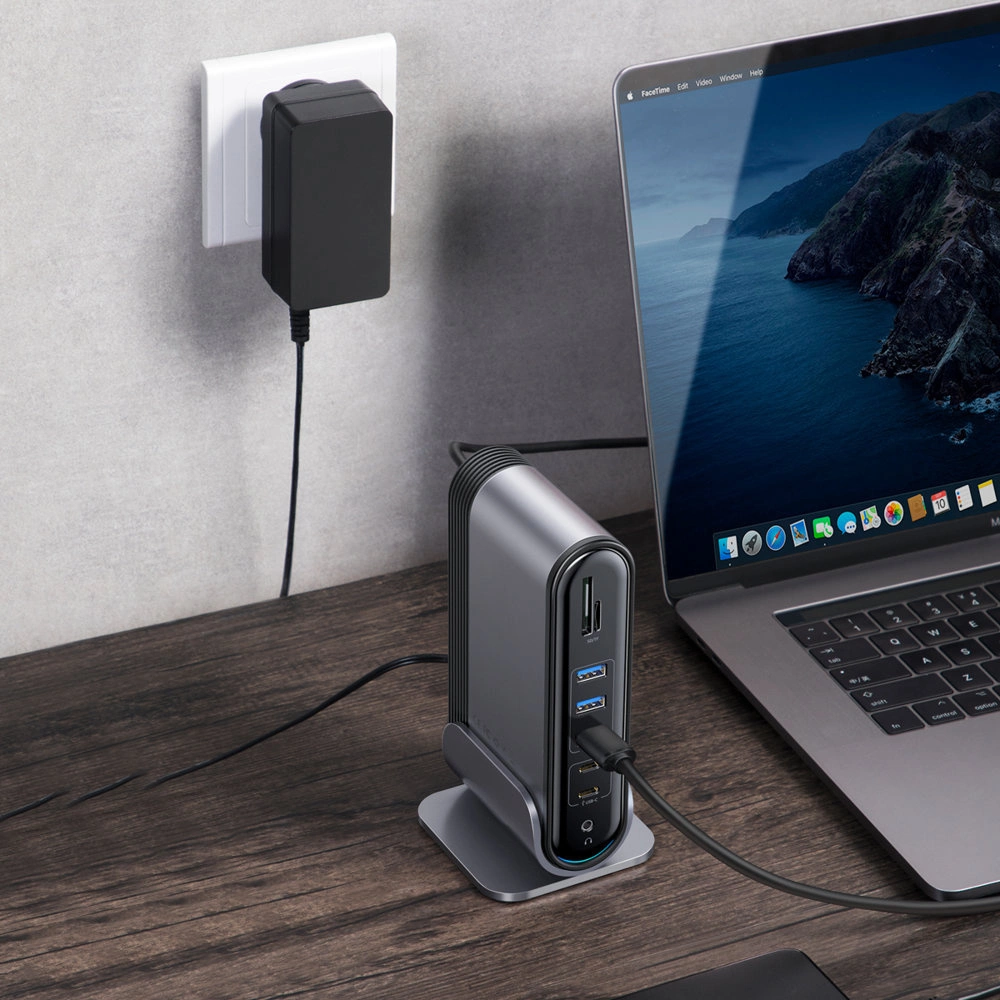 Baseus multifunctional HUB 3x USB 3.2 Gen 1 / 2x USB 2.0 / 2x USB Type C / SD and micro SD card reader / AUX / 3x HDMI / RJ45 1Gbps Power Delivery 100W (EU / CN / UK plugs) gray (CAHUB-DG0G)eng