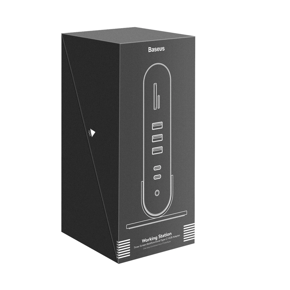 Baseus multifunctional HUB 3x USB 3.2 Gen 1 / 2x USB 2.0 / 2x USB Type C / SD and micro SD card reader / AUX / 3x HDMI / RJ45 1Gbps Power Delivery 100W (EU / CN / UK plugs) gray (CAHUB-DG0G)eng