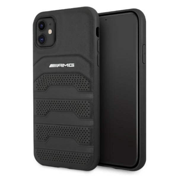 AMG AMHCN61GSEBK iPhone 11 6.1 "black / black hardcase Leather Debossed Lineseng