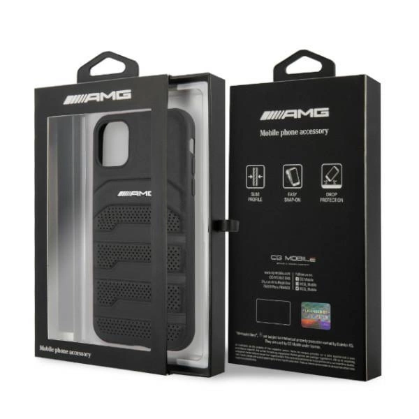 AMG AMHCN61GSEBK iPhone 11 6.1 "black / black hardcase Leather Debossed Lineseng