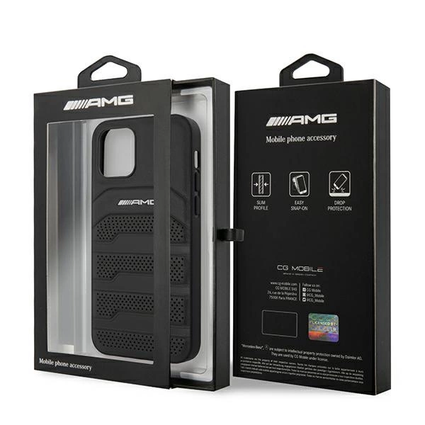 AMG AMHCP12SGSEBK iPhone 12 mini 5,4" czarny/black hardcase Leather Debossed Lineseng
