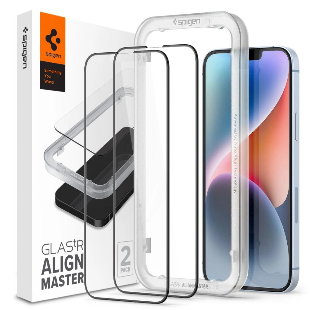 Spigen ALM Glass FC Tempered Glass for iPhone 13 / 13 Pro / 14 / 16e - Black 2 pcs.eng