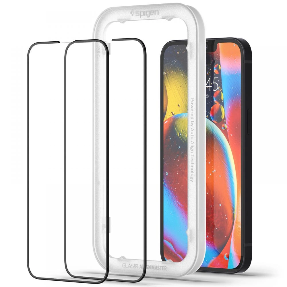 Spigen ALM Glass FC Tempered Glass for iPhone 13 / 13 Pro / 14 / 16e - Black 2 pcs.eng