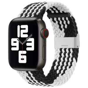 Braided Fabric Strap Bracelet Strap Fabric Band for Apple Watch 42 / 44 / 45 / 49 mm - Black and Whiteeng