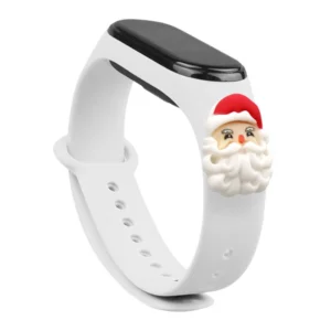 Strap Xmas for Xiaomi Mi Band 3 / 4 Christmas Silicone Bracelet Strap with Santa Claus - Whiteeng