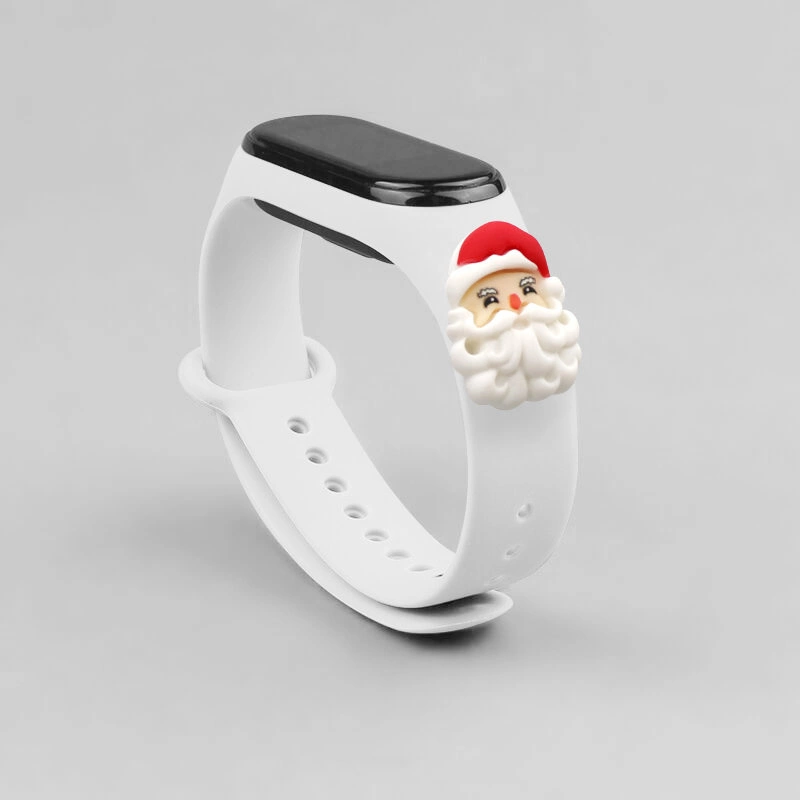 Strap Xmas for Xiaomi Mi Band 3 / 4 Christmas Silicone Bracelet Strap with Santa Claus - Whiteeng