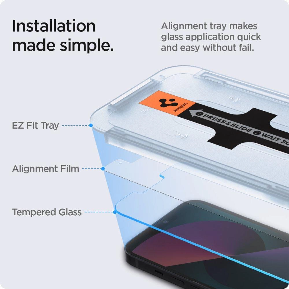 Spigen Glas.tR EZ Fit Tempered Glass for iPhone 13 / 13 Pro / 14 / 16e - 2 pcs.eng