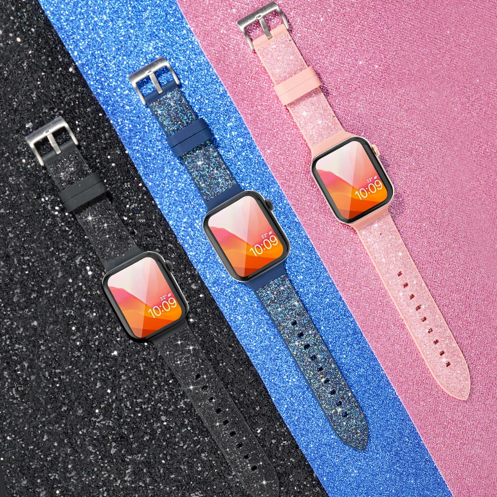Kingxbar Crystal Fabric Band Strap Watch Bracelet 6 / SE / 5/4/3/2 (40mm / 38mm) Silicone Strap Crystal Band Pinkeng