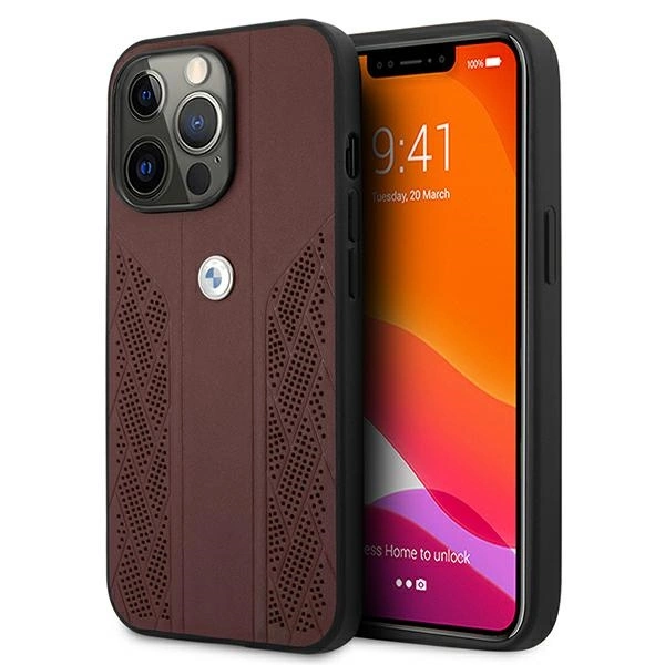 Etui BMW BMHCP13LRSPPR iPhone 13 Pro/13 6,1" czerwony/red hardcase Leather Curve Perforateeng