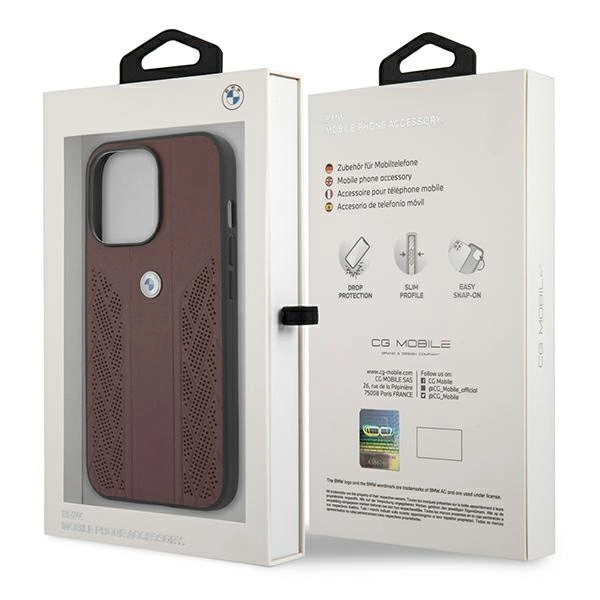 Etui BMW BMHCP13LRSPPR iPhone 13 Pro/13 6,1" czerwony/red hardcase Leather Curve Perforateeng