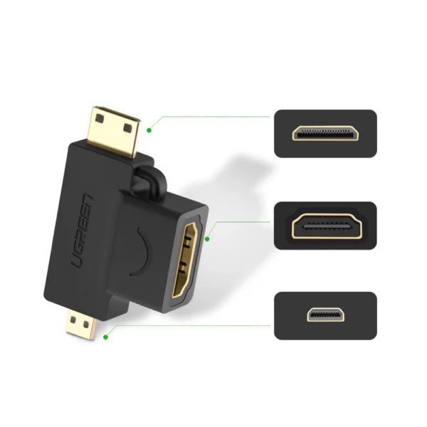 Ugreen adapter HDMI Type A (female) to mini HDMI (male) / micro HDMI (male) black (20144)eng