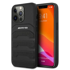 AMG AMHCP13XGSEBK iPhone 13 Pro Max 6,7" czarny/black hardcase Leather Debossed Lineseng
