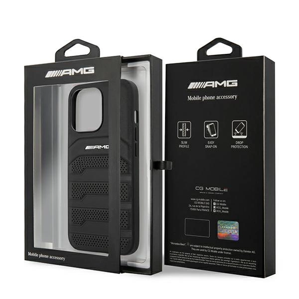 AMG AMHCP13XGSEBK iPhone 13 Pro Max 6,7" czarny/black hardcase Leather Debossed Lineseng