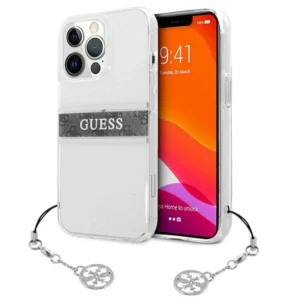 Guess GUHCP13LKB4GGR iPhone 13 Pro / 13 6,1" Transparent hardcase 4G Grey Strap Charmeng