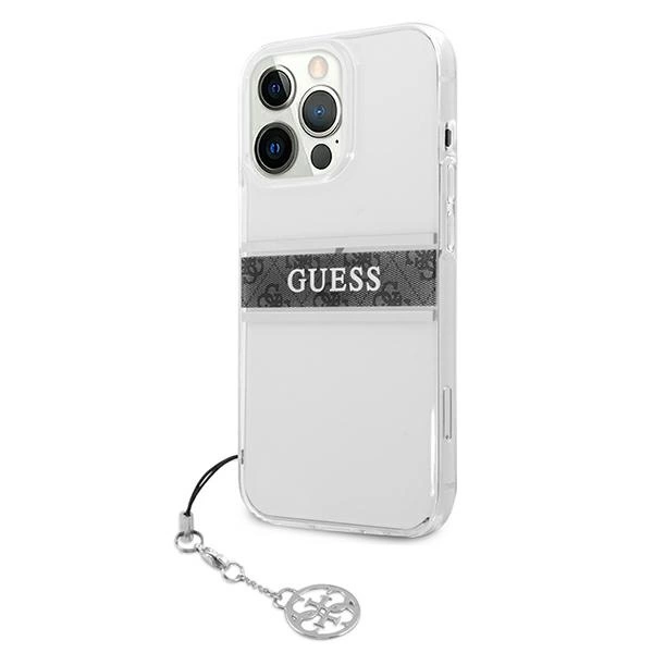 Guess GUHCP13LKB4GGR iPhone 13 Pro / 13 6,1" Transparent hardcase 4G Grey Strap Charmeng