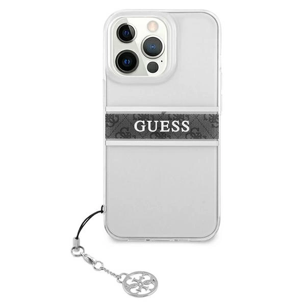 Guess GUHCP13LKB4GGR iPhone 13 Pro / 13 6,1" Transparent hardcase 4G Grey Strap Charmeng