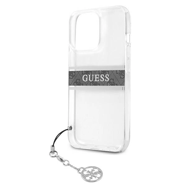 Guess GUHCP13LKB4GGR iPhone 13 Pro / 13 6,1" Transparent hardcase 4G Grey Strap Charmeng