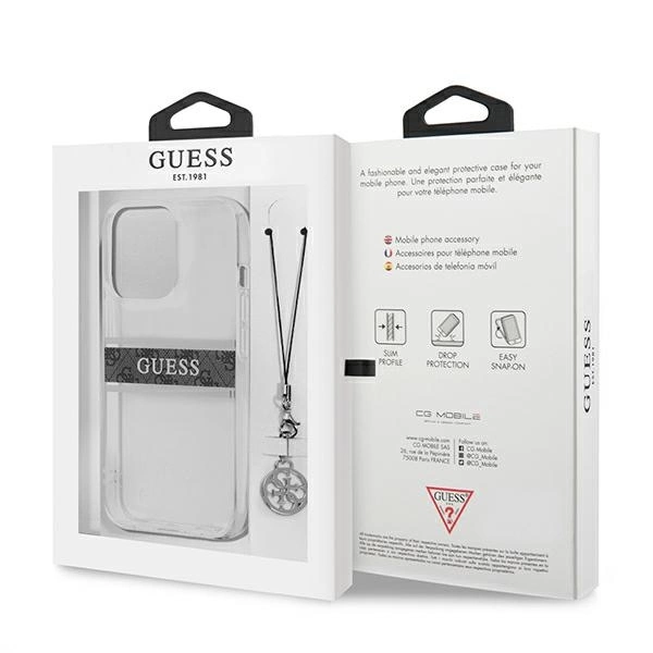 Guess GUHCP13LKB4GGR iPhone 13 Pro / 13 6,1" Transparent hardcase 4G Grey Strap Charmeng