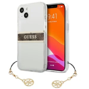 Guess GUHCP13SKB4GBR iPhone 13 mini 5.4" Transparent hardcase 4G Brown Strap Charmeng