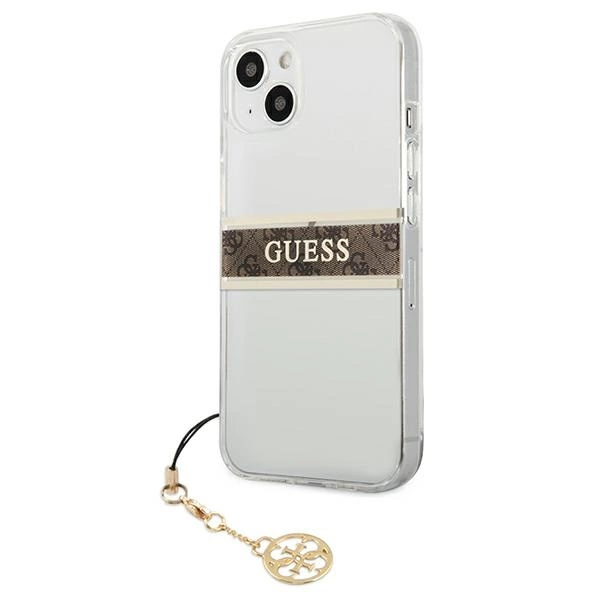 Guess GUHCP13SKB4GBR iPhone 13 mini 5.4" Transparent hardcase 4G Brown Strap Charmeng