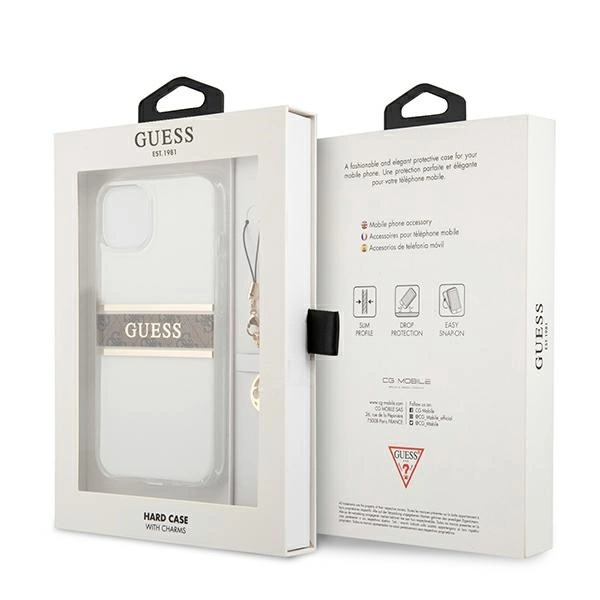 Guess GUHCP13SKB4GBR iPhone 13 mini 5.4" Transparent hardcase 4G Brown Strap Charmeng