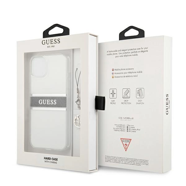 Guess GUHCP13SKB4GGR iPhone 13 mini 5.4" Transparent hardcase 4G Gray Strap Charmeng