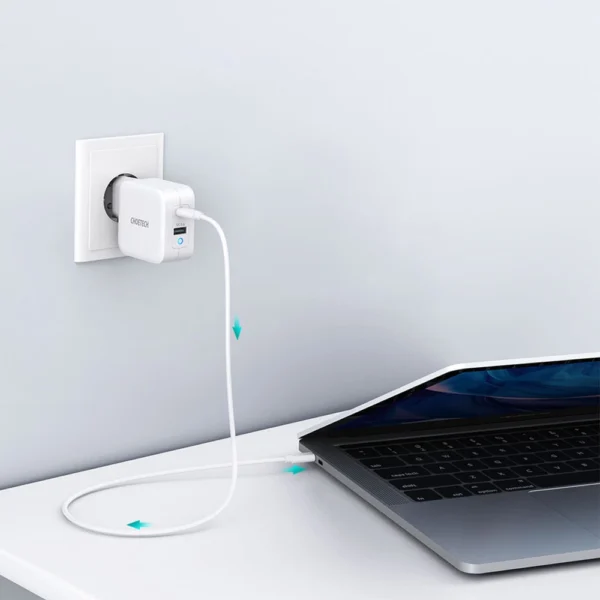 Choetech fast GaN wall charger USB Type C PD USB-A QC3.0 65W 3,25A white (PD8002)eng