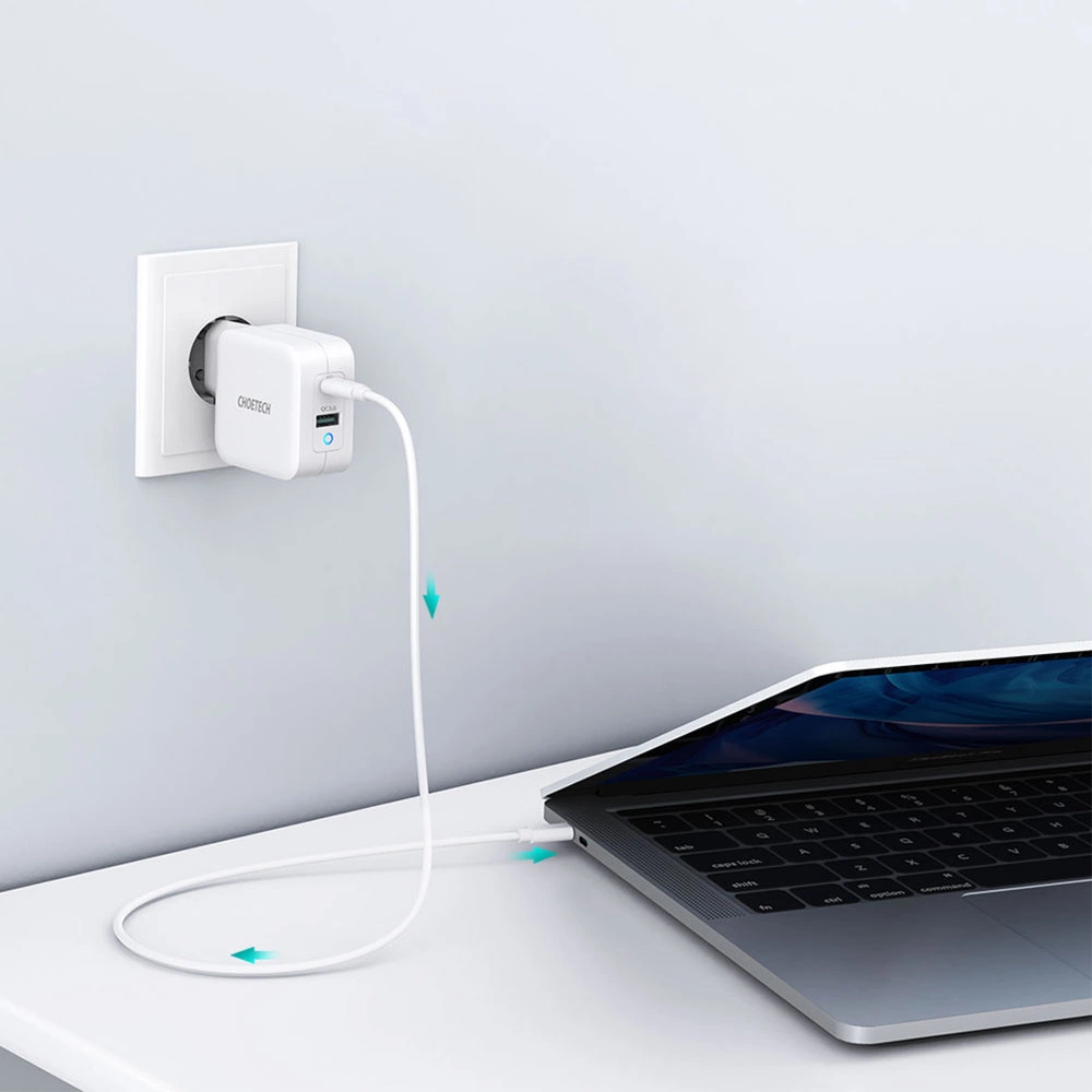 Choetech fast GaN wall charger USB Type C PD USB-A QC3.0 65W 3,25A white (PD8002)eng
