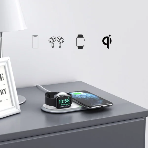 Choetech Qi 2in1 wireless charger for smartphones / Apple Watch with stand (MFI) USB Type C white (T317)eng