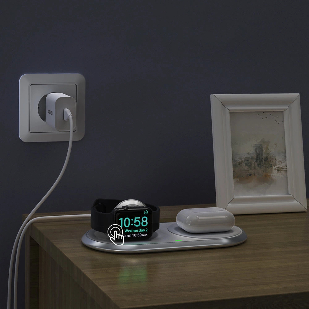 Choetech Qi 2in1 wireless charger for smartphones / Apple Watch with stand (MFI) USB Type C white (T317)eng